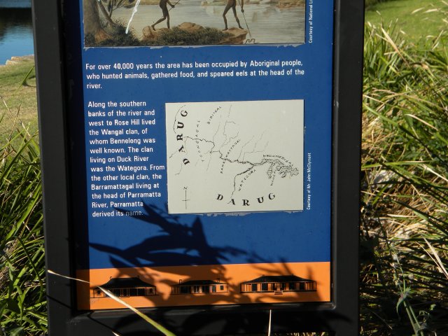 Tourist sign introducing Darug country, near Parramatta public wharf